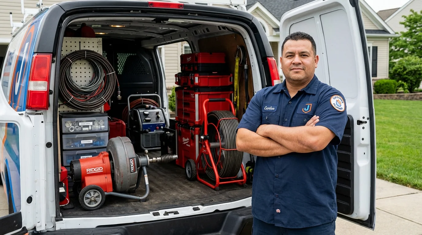 Professional drain cleaning equipment and Johns Plumbing LLC plumber in Bagley