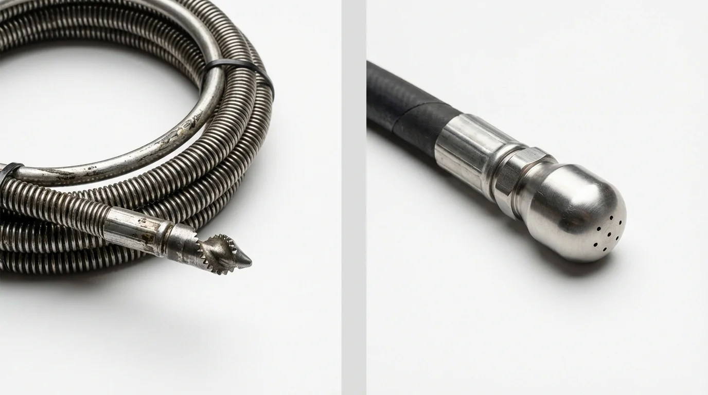 Drain snake cable and hydro jetting nozzle used for drain cleaning in Bagley, MN