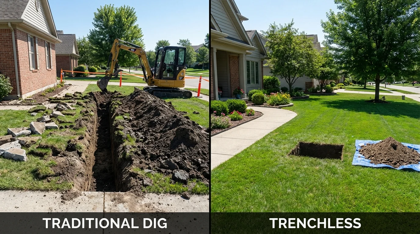 Trenchless sewer repair with minimal yard damage versus traditional excavation in Bagley, MN
